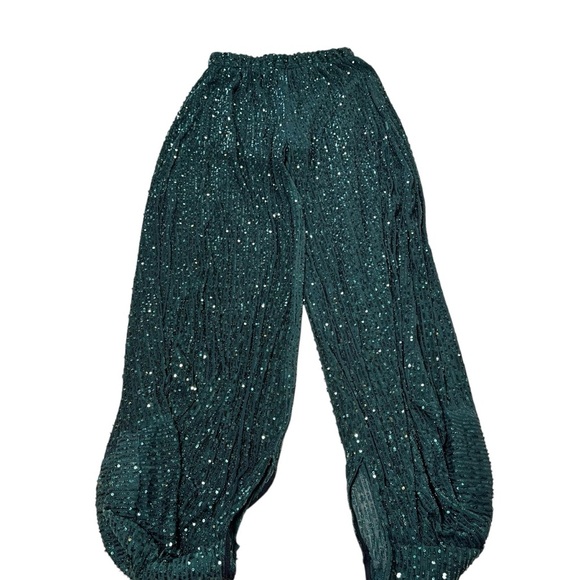 Zara Sequined Sheer Balloon Pants Elastic Waist Size Small Green Club Night NWT - Picture 2 of 16